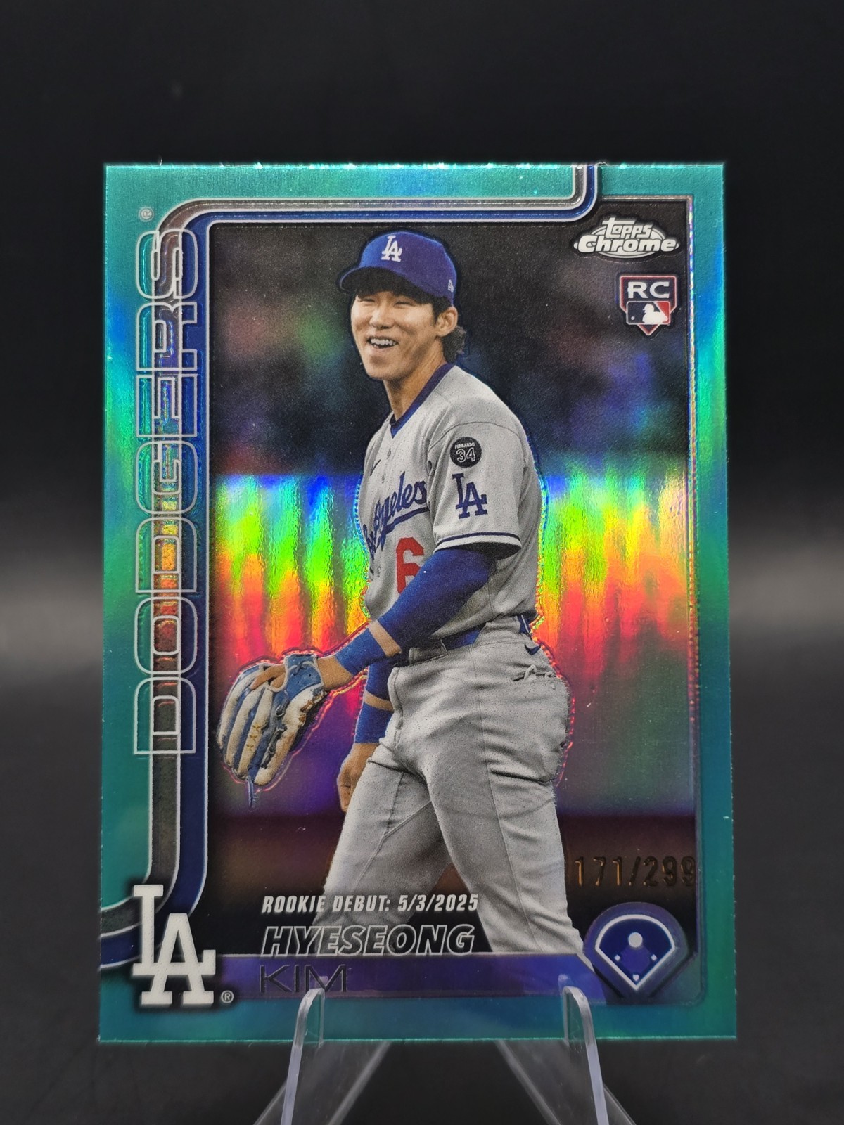 2025 Topps Chrome Update Hyeseong Kim Rookie Debut Teal Refractor #/299 Dodgers