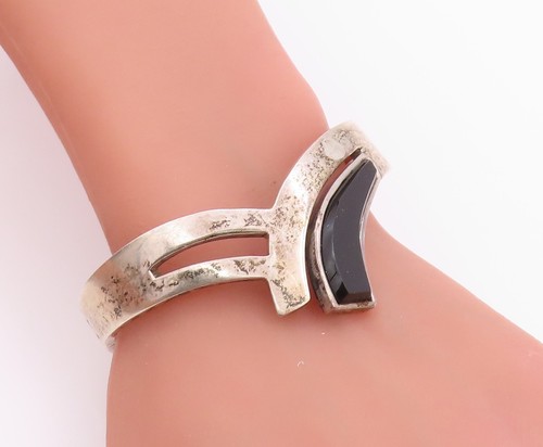 925 Sterling Silber Vintage Armband JRE MEXICO Designer Cutout Onyx BT11326 - Bild 3 von 11