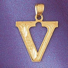 Initial V Charm Pendant 14k Gold