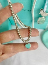 Return to Tiffany & Co. Silver Pink Enamel Heart Tag 4mm Bead 7" Bracelet