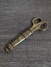 Antique Collectible Small Sewing Scissors With Sheath, Bronze Gold Colored 