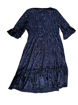 BloomChic 22/24 Blue Velvet Constellation Dress Celestial Stretch Waist Midi