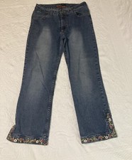 Vintage KIKIT Jeans Maurice Sasson Capri Embroidered Blue Denim Size 10