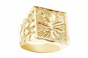 Authentic Men's 14kt Yellow Gold Plated Marijuana Cannabis Hemp Pot Leaf Nugget Ring
