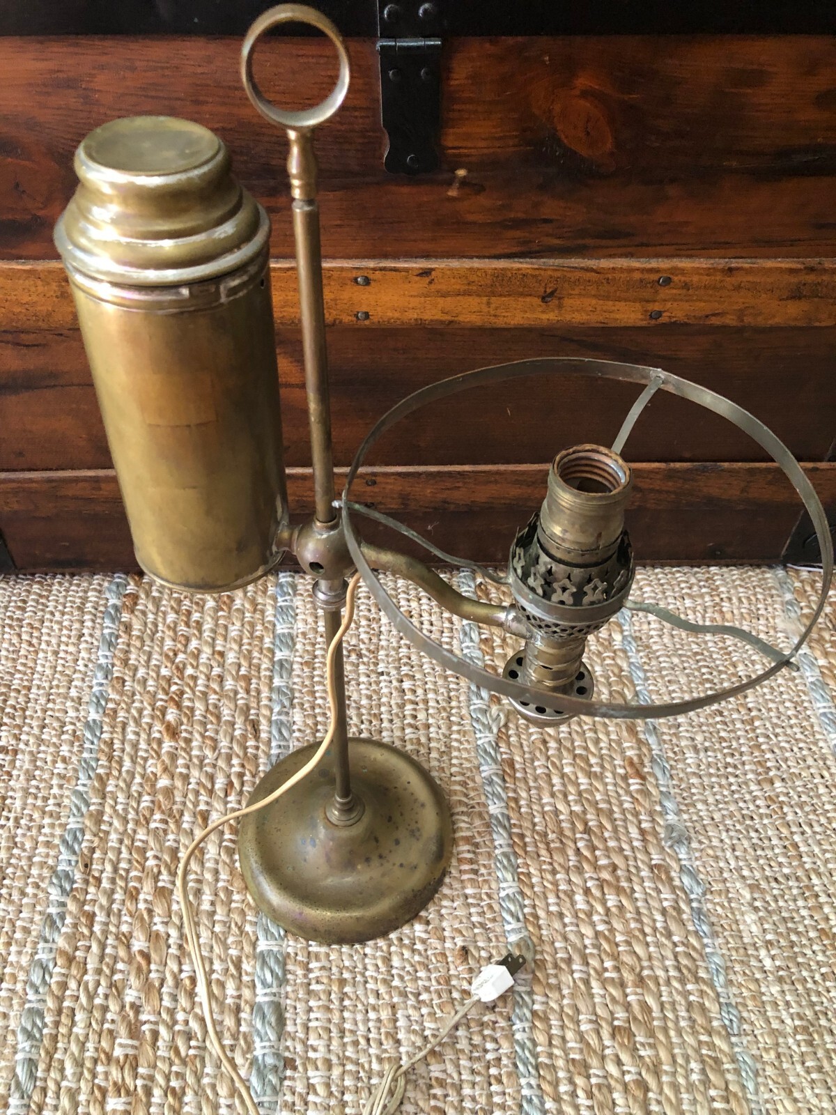 ANTIQUE STUDENT OIL DESK LAMP PARTIALLY ELECTRIFIED PARTS OR REPAIR