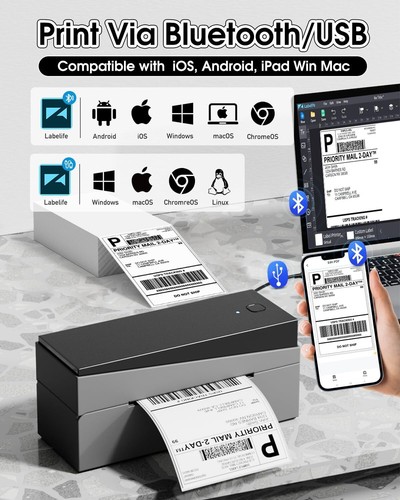Logistics Thermal Label printer PM249-BT Bluetooth SHIPPING Labels Black ATL 125 - Picture 10 of 17