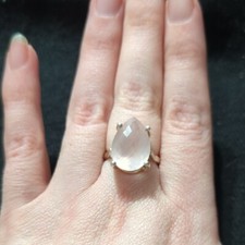 Sterling Silver Pastel Pink Faceted Rose Quartz Gemstone Teardrop Statement Ring
