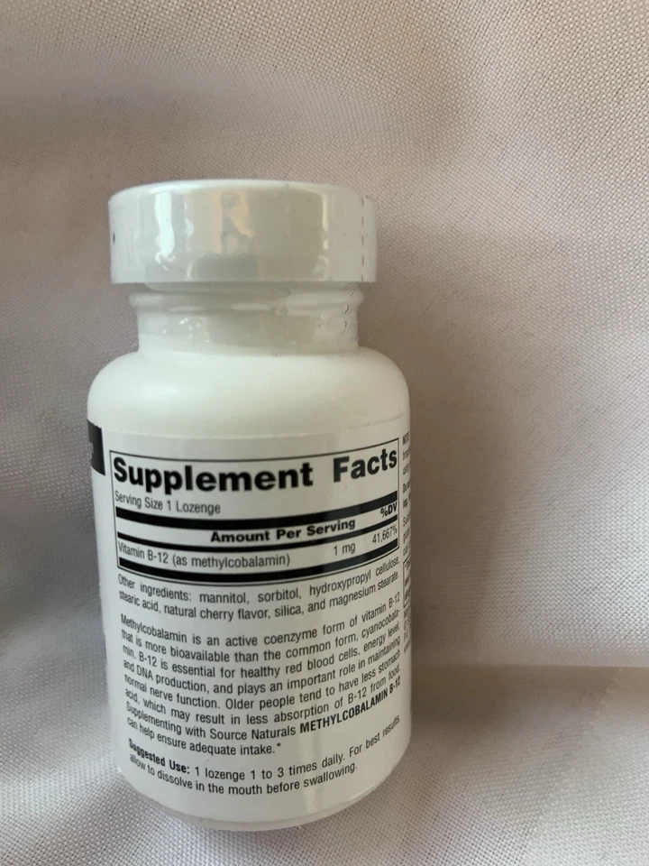 Source Naturals Metilcobalamina Vitamina B-12 Cereza 1 mg 120 Pastilla MTHFR NUEVO Foto 2 de 4