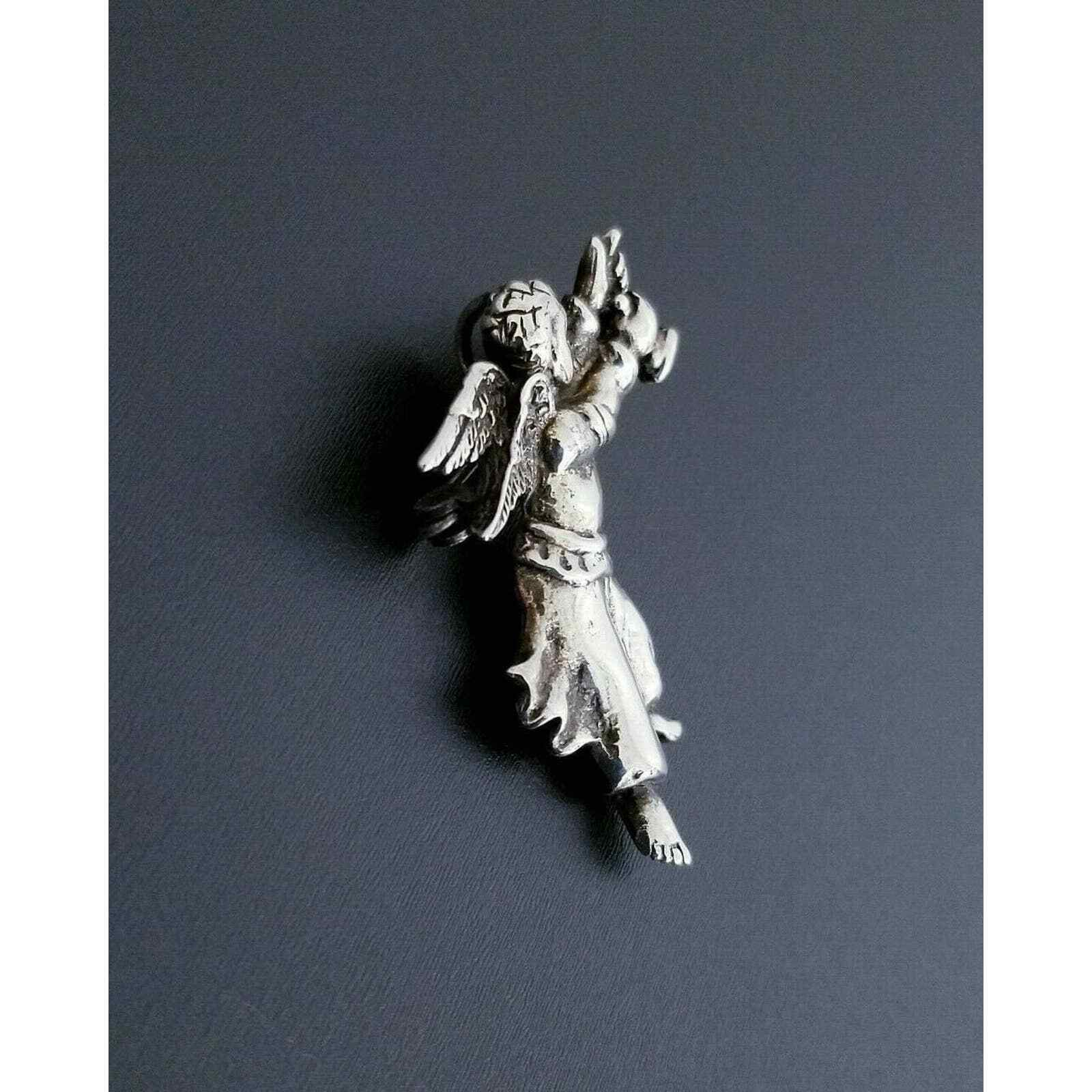 Vintage Sterling Silver Cherub Angel Pendant or Brooch, 1 5/8" 5.7g