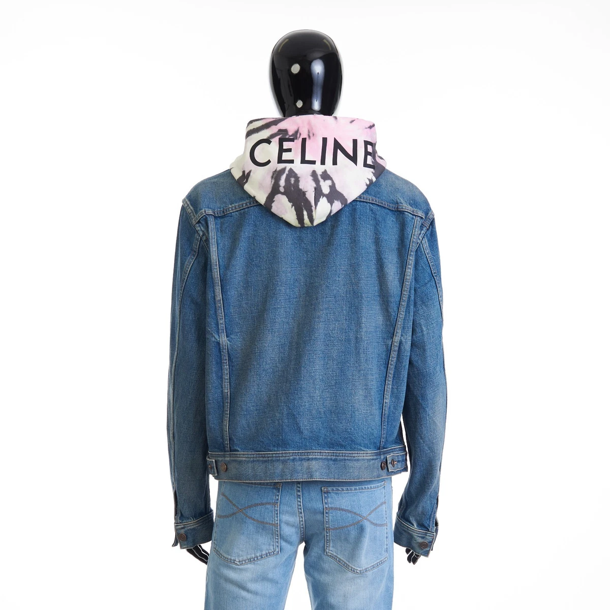 CELINE 1750 Oversized Hooded Trucker Jacket Union Wash Blue