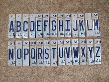 (10) Pack of Mississippi Blue & White License Plate Letters for Crafts, Signs