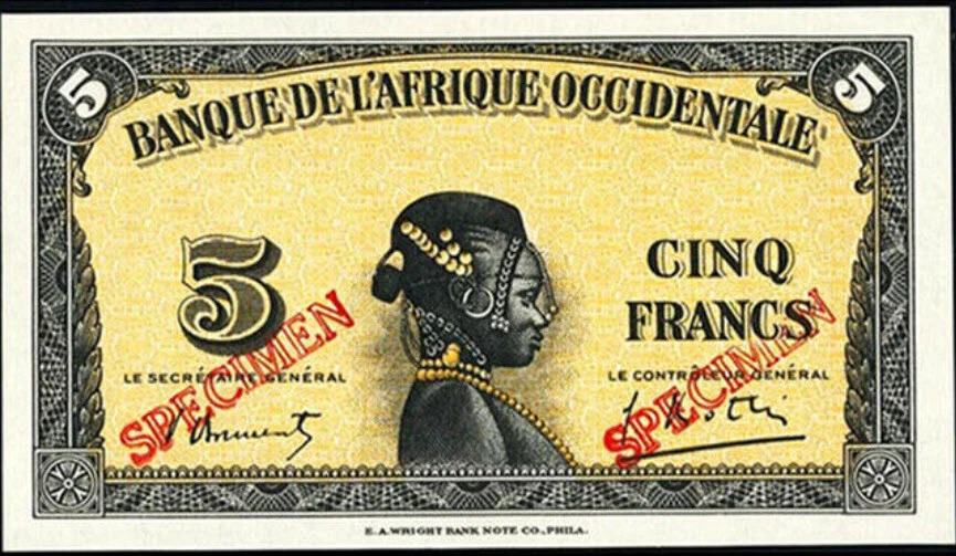 FRENCH WEST AFRICA 1942 5 FRANCS SPECIMEN WWII P#28s2 PCGS GEM NEW 66 - Image 3 of 4