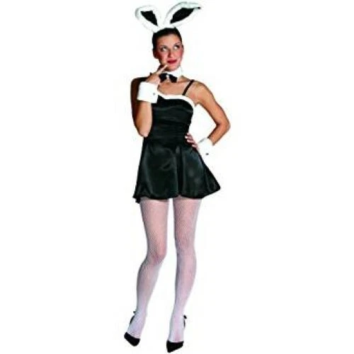 Cocktail Bunny Costume 5Pc Short Dress Faux Fur Collar Cuffs & Eared Headband  - Image 3 of 3