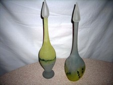 MURANO 2 BOTTIGLIA IN VETRO SATINATO GIALLO CON TAPPO 2 BOTTIGLIE