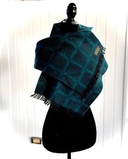 Vintage Plaid Black Green Scarf 100 Lambswool Made in Uruguay Fringe Men Women