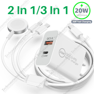 For Apple Watch iWatch SE 7 6 5 4 3 2 iPhone USB C Magnetic Charger Cable Block