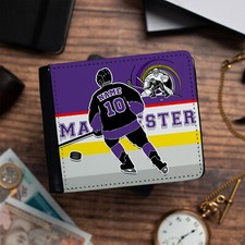 Manchester Ice Hockey Wallet Personalised Bi Fold Coin Card Mens Dad Gift IHW08