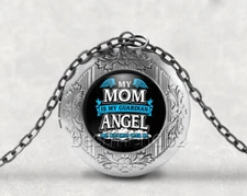 Mom Guardian Angel Cabochon LOCKET Pendant Silver Chain Necklace USA Shipper #14
