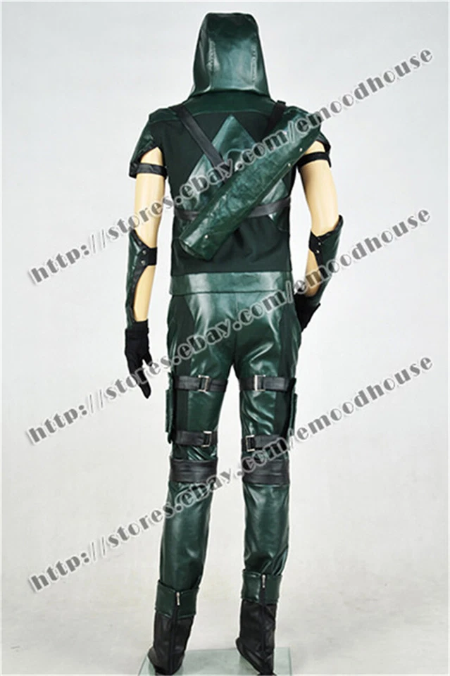 Serie de TV Flecha Verde Cosplay Oliver Queen Disfraz Para Hombre Cuero Verde Conjunto Foto 4 de 4