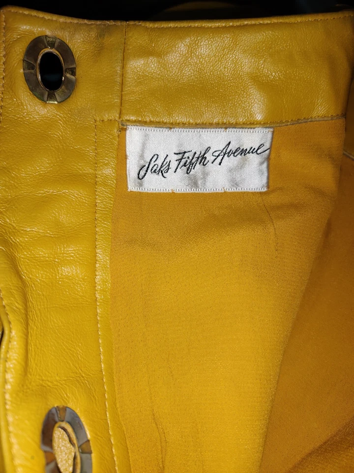 Falda Saks Fifth Avenue Cuero Amarillo Mostaza Años 80 Largo Medio Talla 14 Grande Foto 2 de 4