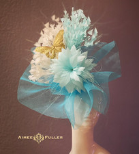 Aimee Fuller Hats Fascinator Cream Gold Baby Blue Kentucky Derby Hat Royal Ascot