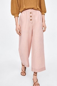 ZARA women's pale pink wide legs linen blended culottes size L BNWT | eBay