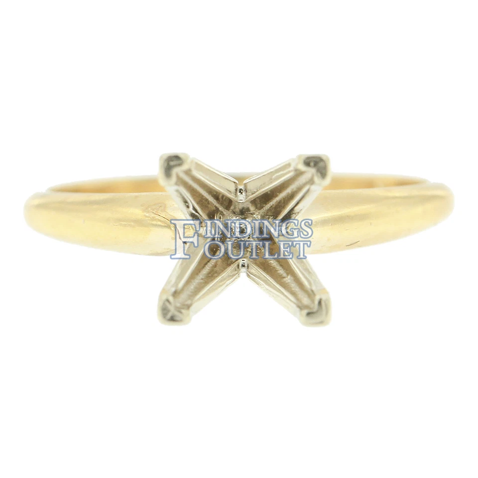 Anillo solitario de compromiso de princesa de oro amarillo de 14K montaje de 4 puntas ajuste sólido Foto 2 de 4