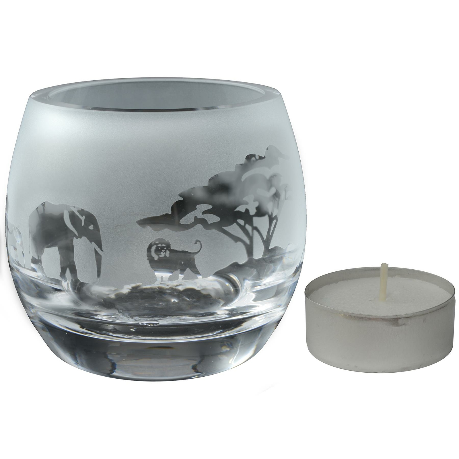 Animo Glass Collection Small Crystal Tealight Candle Holder Safari Frieze