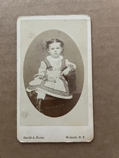 Vintage CDV PHOTO Wolcott NY David Foote Young Girl stripes dress Chair