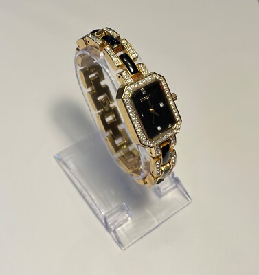 Women s Elgin Watch Rhinestone Bezel Octagon Gold Tone EG9102ST Y121 New Battery