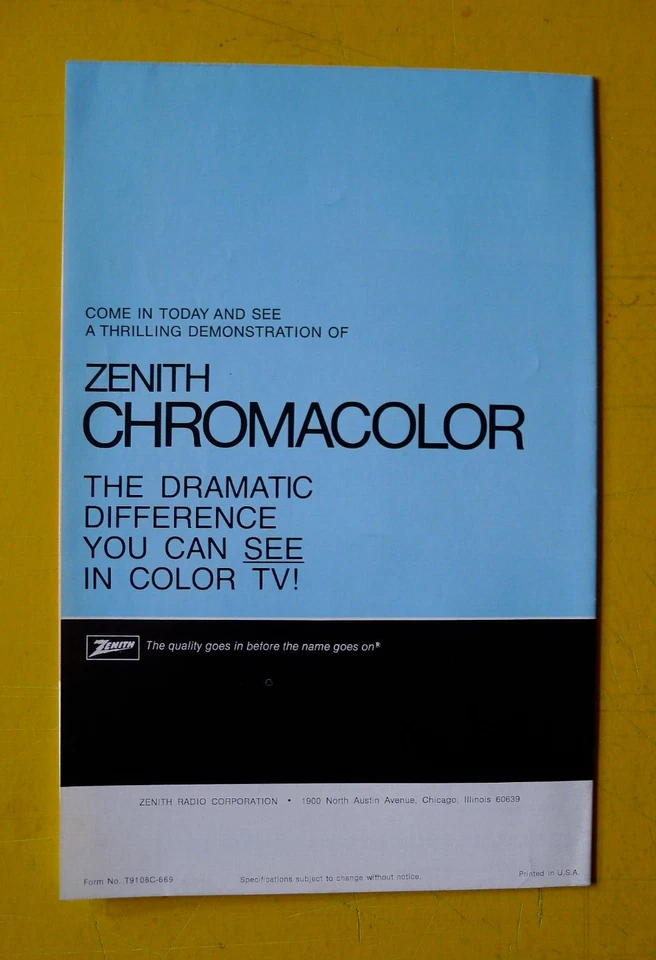 VERY RARE Original ZENITH Chromacolor TV Sales Brochure 1969 Excellent Condition - Image 2 of 4