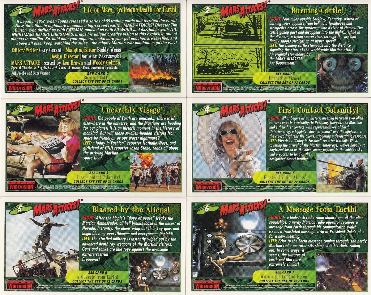 Mars Attacks! Movie 1996 Topps Complete Widevision Base Card Set