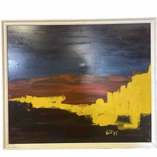 quadro arte moderna dipinto acrilico su tela astratto con cornice anni 70 a mano