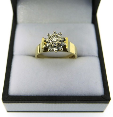 18 ct gold diamond ring cluster yellow vintage size M ladies engagement hallmark - Picture 7 of 24