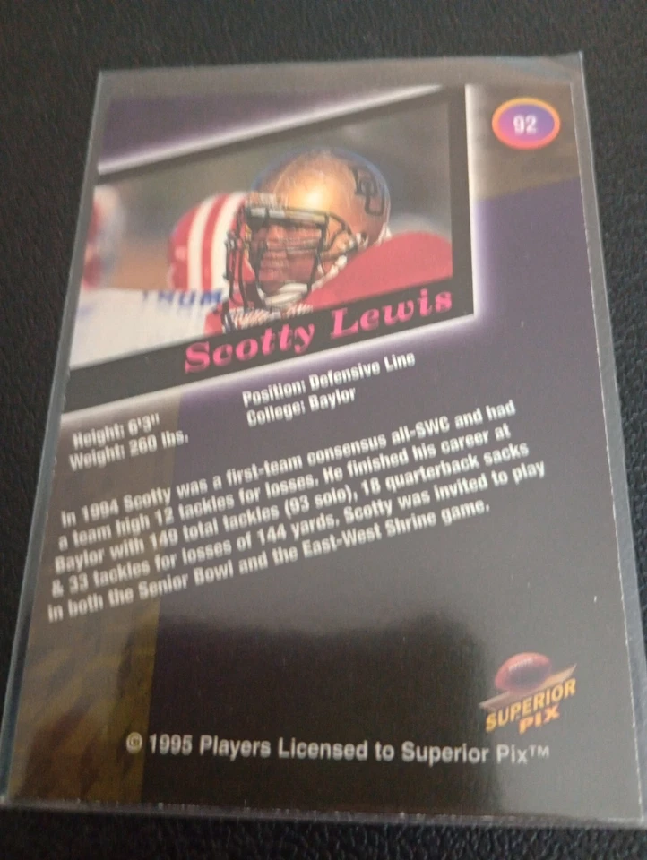 1995 Superior Pix Scotty Lewis AUTOGRAPH Baylor /6500 - Image 2 of 2