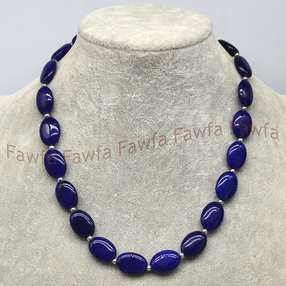 Pulsera collar cuentas espaciadoras de plata con piedras preciosas ovaladas de jade azul oscuro de 13x18 mm  Foto 3 de 4