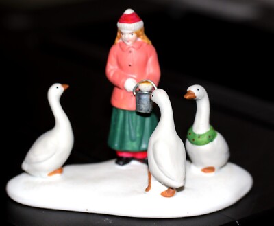 1997 Lemax Village Collection Porcelain The Oddball # 73215 Feeding Ducks