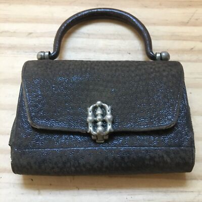 Antique Leather wristlet Victorian era coin purse steampunk bag Pat. Jun 25 1867