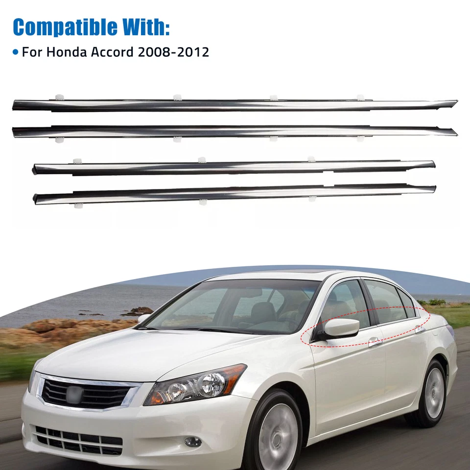 Cinturón de sellado de moldura de ventana resistente a la intemperie 4 piezas para Honda Accord 2008-2012 EE. UU. Foto 4 de 4