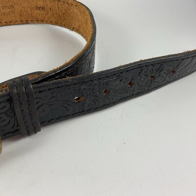 Hand Tooled Cowhide Leather Belt W/Solid Brass Vintage 1978  display picture 3