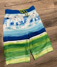Wave Zone Boys Swim Trunks Swimsuit Shorts Blue Green Pockets Euc 2439