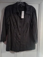 Womens Medium Navy Blue Pin Stripe Jacket Denim Material Stretch Fabric