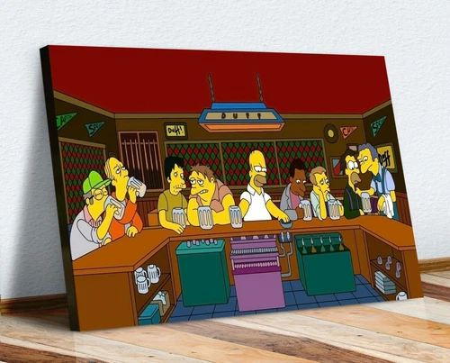 CANVAS WALL ART THE SIMPSONS LAST SUPPER ARTWORK 30MM DEEP FRAMED PRINT