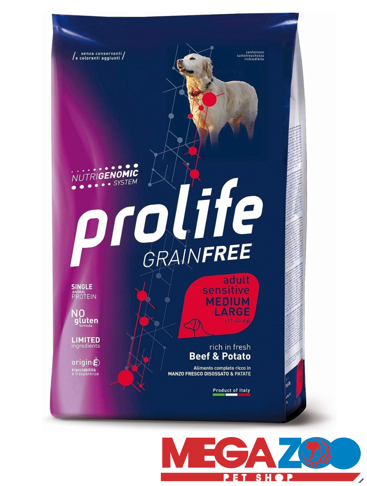 Prolife Dog Grain Free Sensitive All Breeds Adult Manzo e Patate 10 kg - Cane