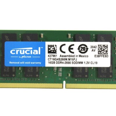 New Crucial 16GB DDR4 2666MHz PC4-21300 Laptop SODIMM Memory Ram
