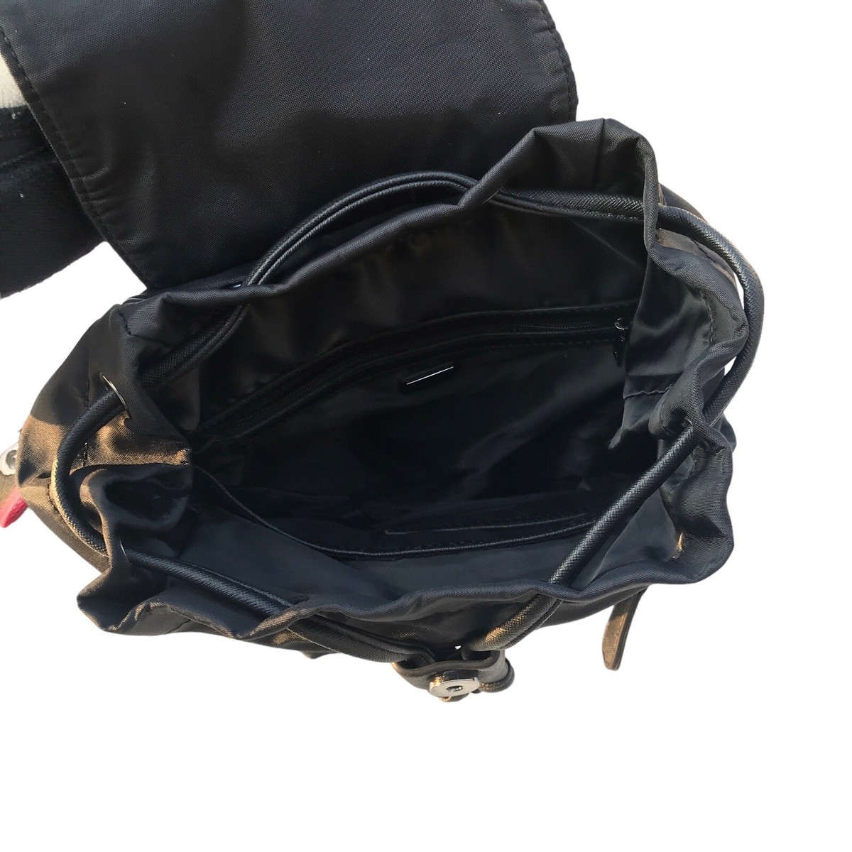 Vintage Guess USA Black Leather Backpack Y2K Drawstring 