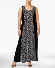 NWT NY Collection Plus Size Chevron-Print Maxi Dress 1X Black/White Last one!