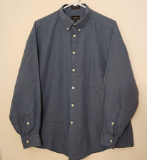 Mens Claiborne Size XL 17 34-35 Blue Check Button Up Shirt Collar L/S