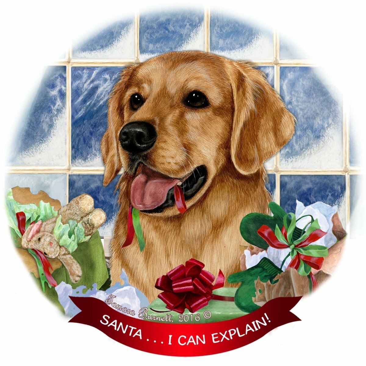 Golden Retriever Porcelain Hanging Ornament Pet Gift Santa I Can Explain!