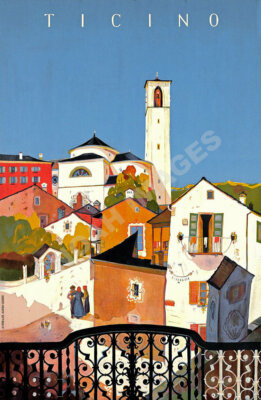 Ticino vintage swiss italy alps town travel poster repro 16x24